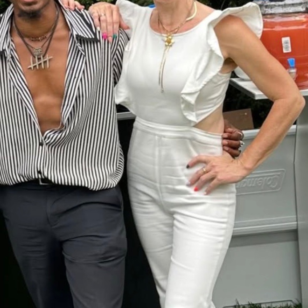 Denim by Jealous Tomato | White Ruffle Wide-Leg Jumpsuit | Size M | $45